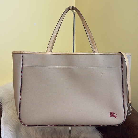 Burberry Blue Label | Beige Tan Canvas Nova Check Detail Tote Bag Handbag - Picture 3 of 17